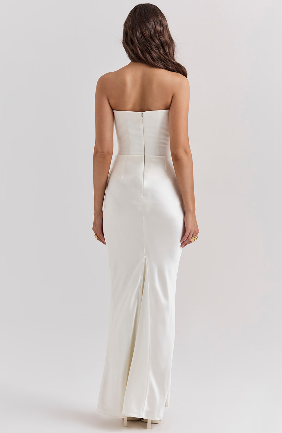 Emelia | Strapless Underwire Corset Draped Satin Maxi Fall Wedding Guest Dress
