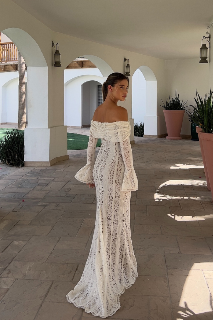 Seraphina | Lace Off The Shoulder Dress Flared Sleeve Maxi