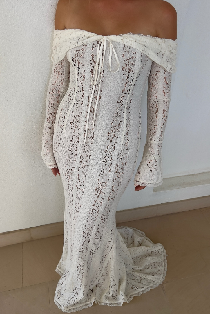 Seraphina | Lace Off The Shoulder Dress Flared Sleeve Maxi