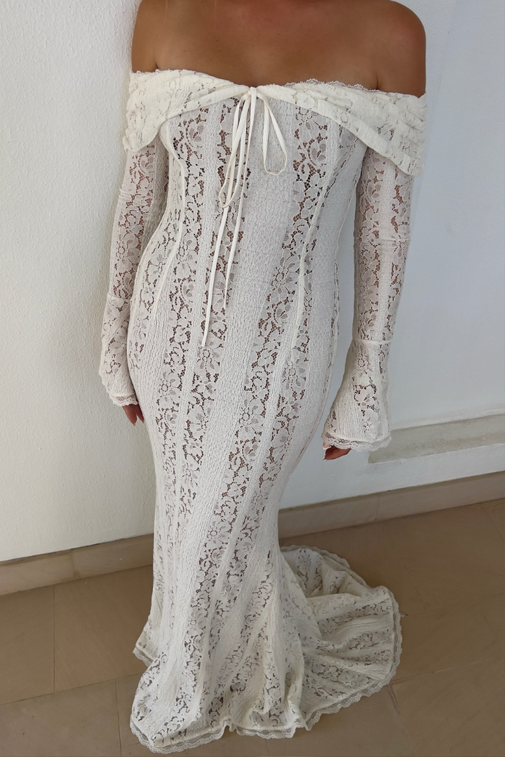 Seraphina | Lace Off The Shoulder Dress Flared Sleeve Maxi