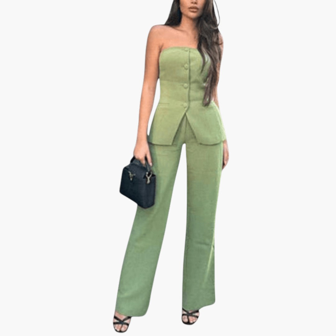 Hannah | Strapless Corset Top & Wide Leg Pants Set – Women's Co-Ord Set