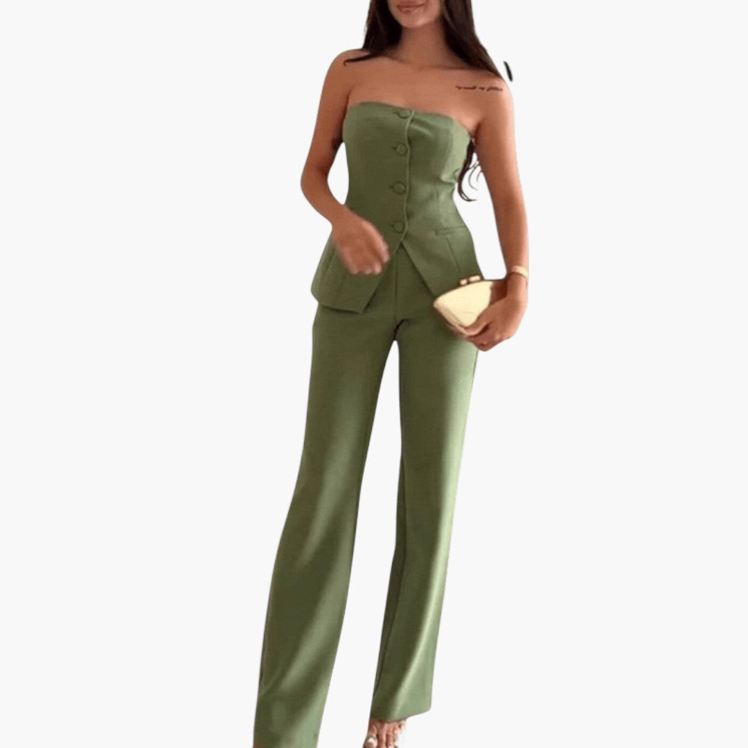 Hannah | Strapless Corset Top & Wide Leg Pants Set – Women's Co-Ord Set