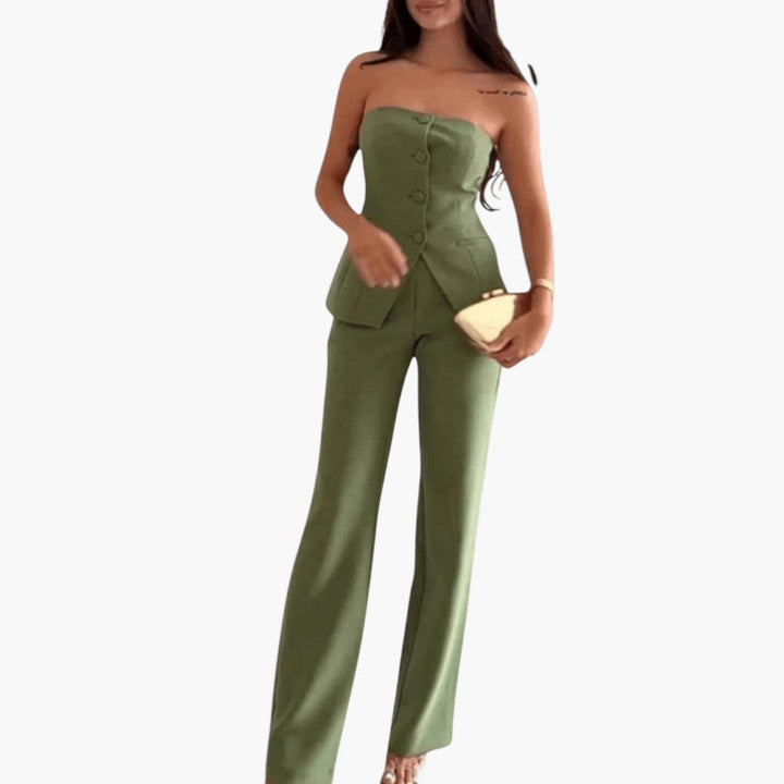 Hannah | Strapless Corset Top & Wide Leg Pants Set – Women's Co-Ord Set