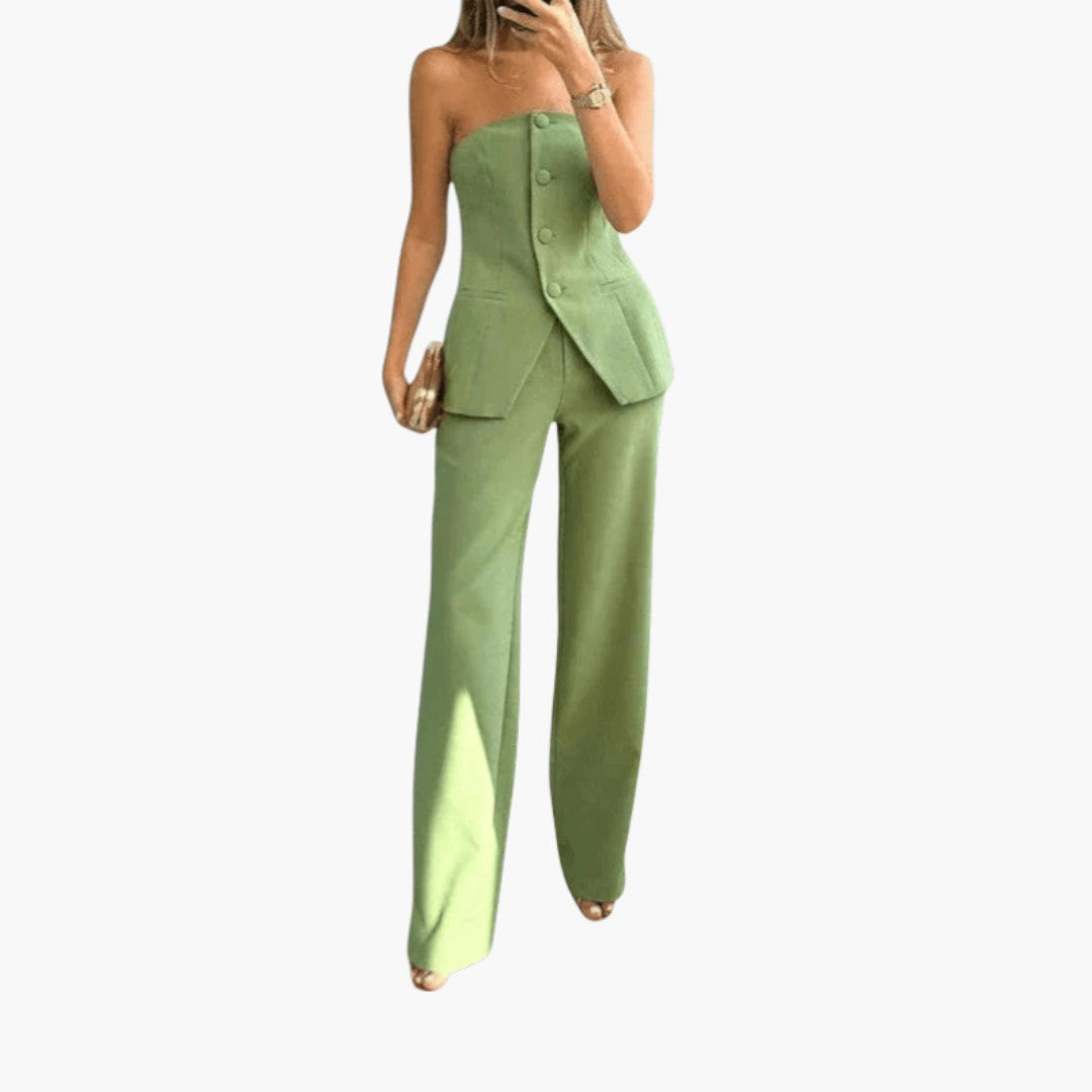 Hannah | Strapless Corset Top & Wide Leg Pants Set – Women's Co-Ord Set