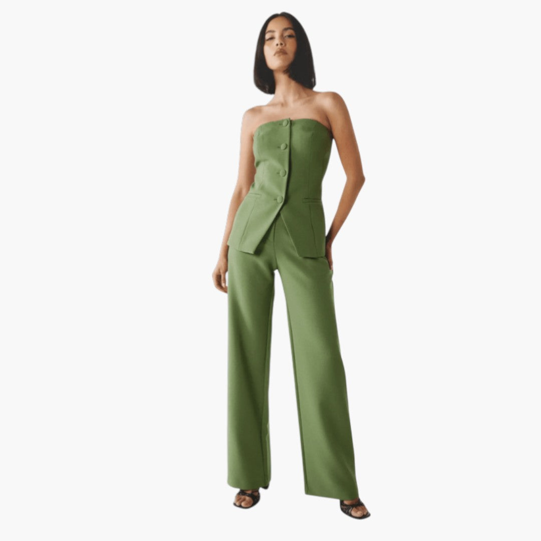 Hannah | Strapless Corset Top & Wide Leg Pants Set – Women's Co-Ord Set