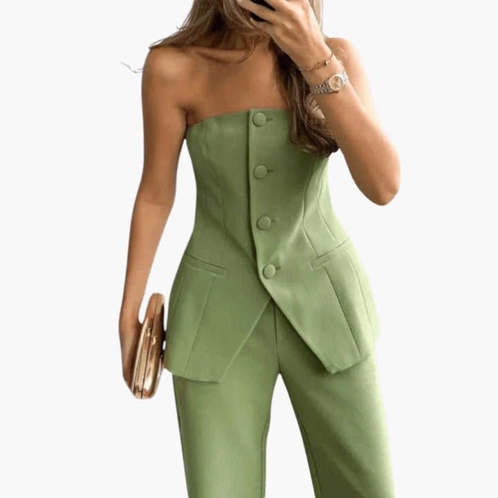 Hannah | Strapless Corset Top & Wide Leg Pants Set – Women's Co-Ord Set