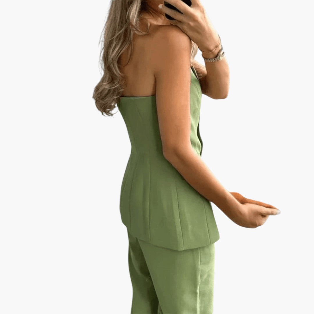Hannah | Strapless Corset Top & Wide Leg Pants Set – Women's Co-Ord Set
