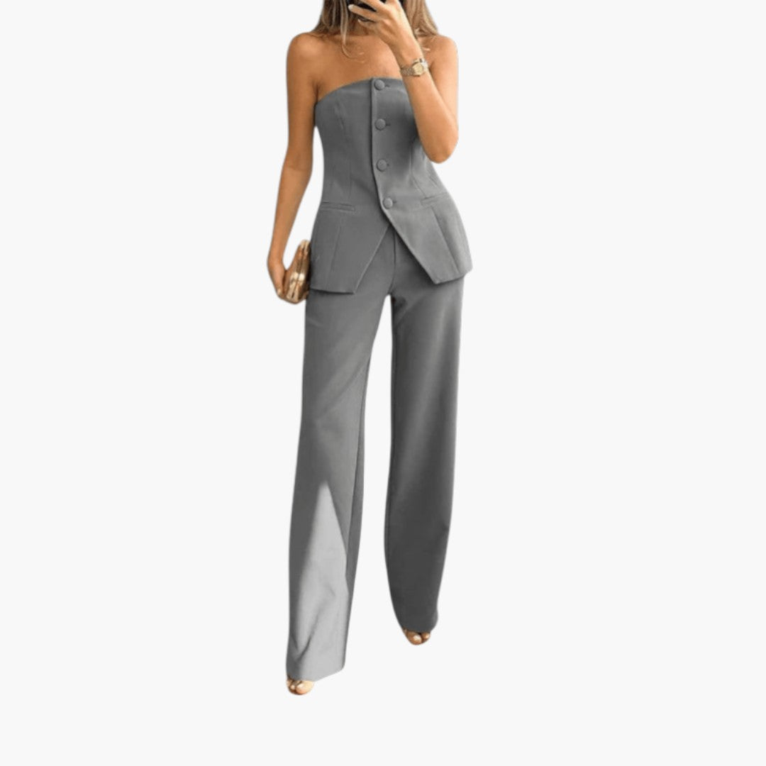 Hannah | Strapless Corset Top & Wide Leg Pants Set – Women's Co-Ord Set