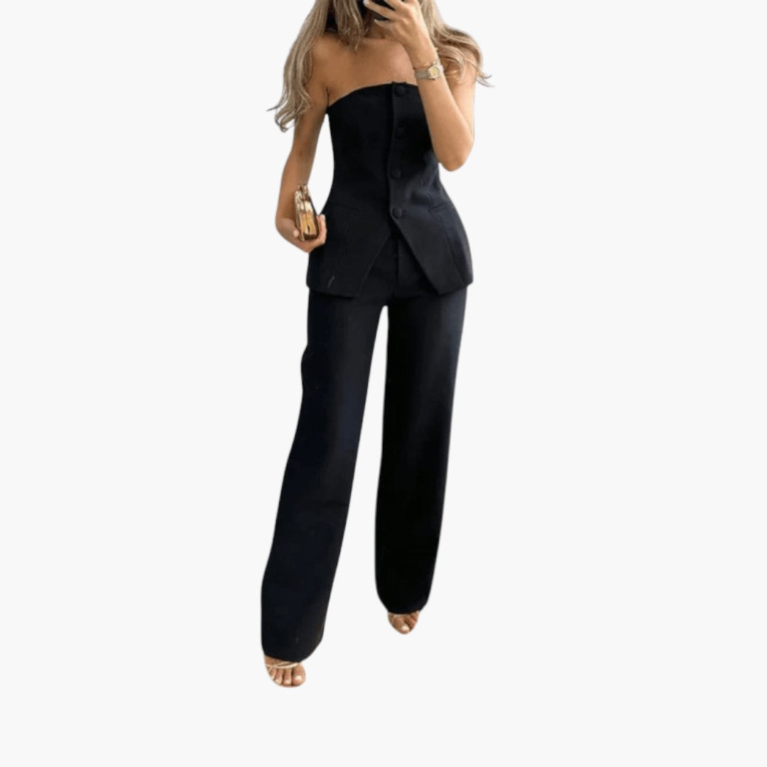 Hannah | Strapless Corset Top & Wide Leg Pants Set – Women's Co-Ord Set
