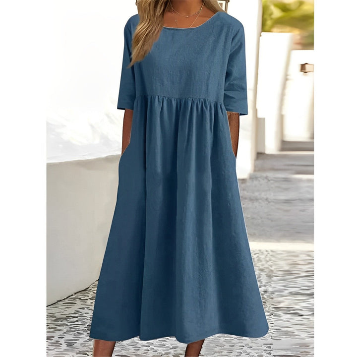 Caldera | Gathered Empire Linen Midi Summer Dress
