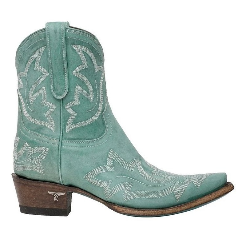 Turquoise | Contrast Embroidered Distressed Ankle Womens Cowboy Boots