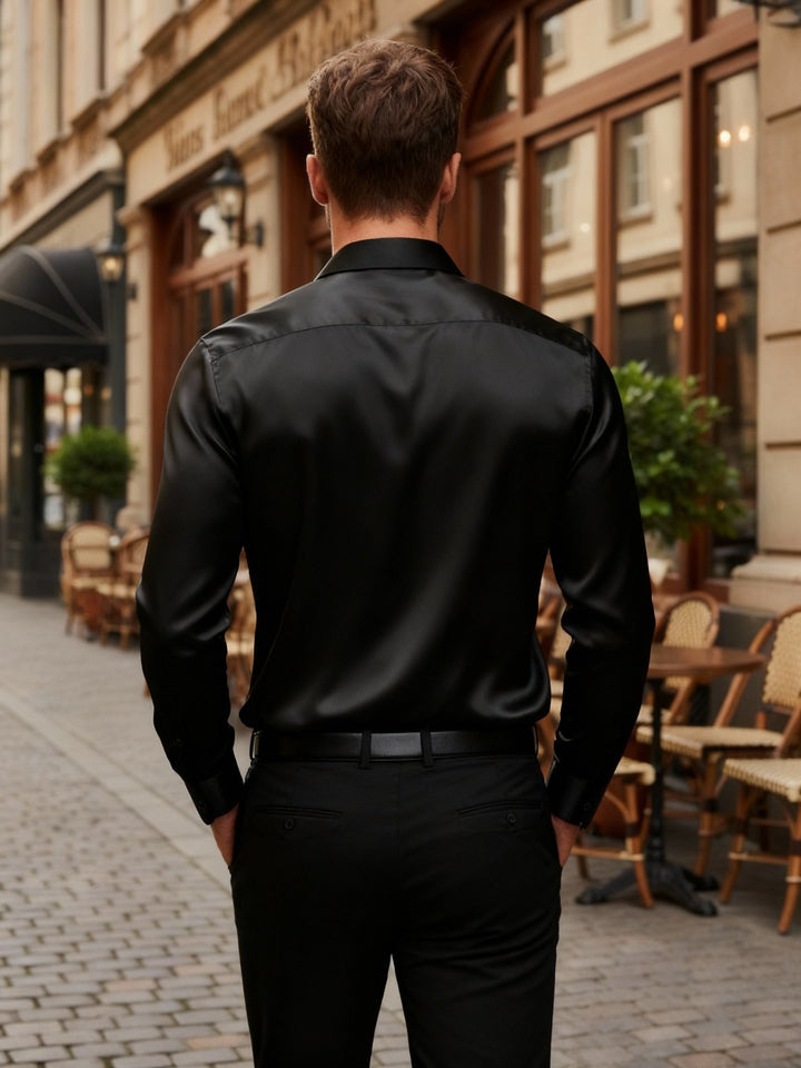 Roman | Slim Fit Satin Dress Shirt – Men's Formal Long Sleeve Shirt