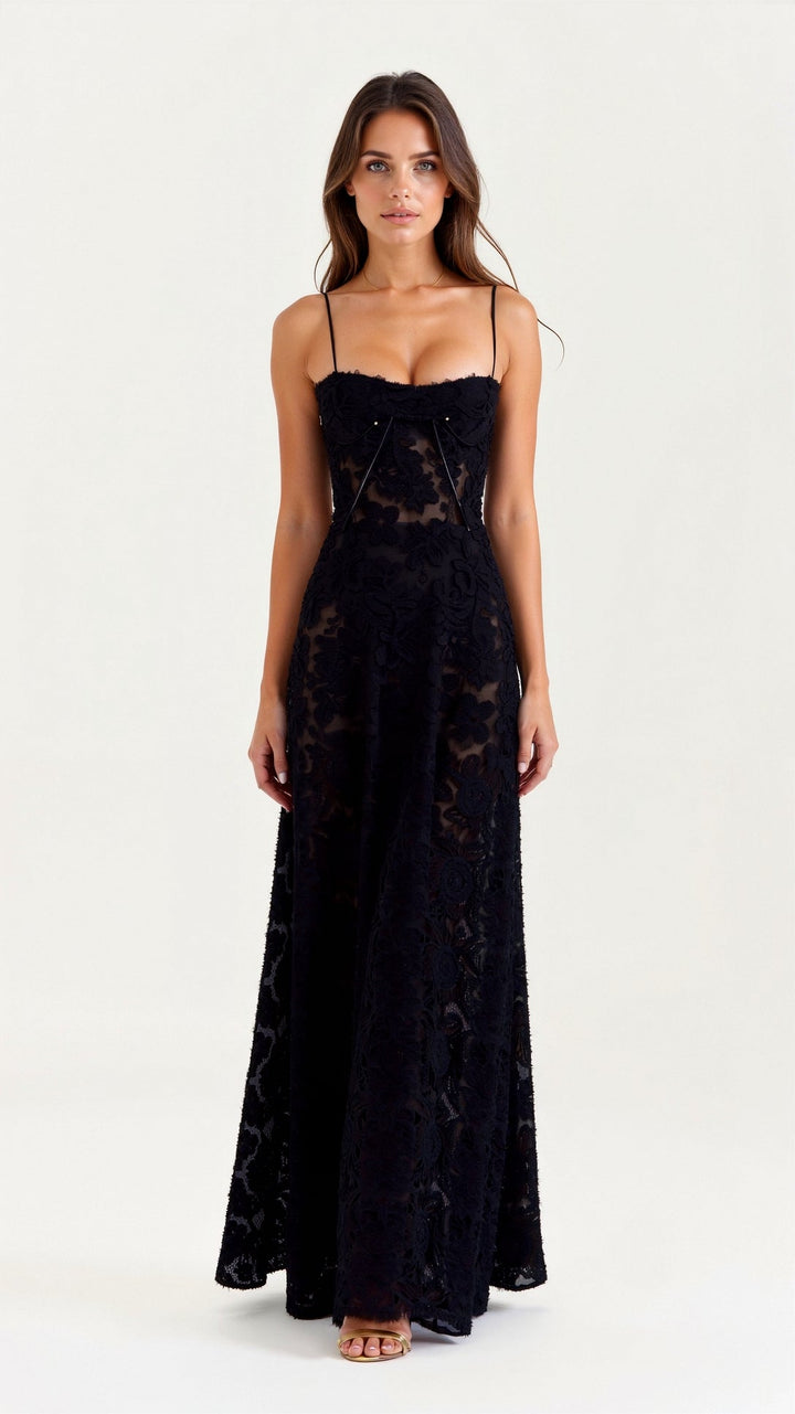 Sylvie | Floral Lace Corset Bodice Maxi Evening Dress