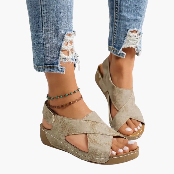 Tessa | Cross Strap Peep Toe Wedge Sandals