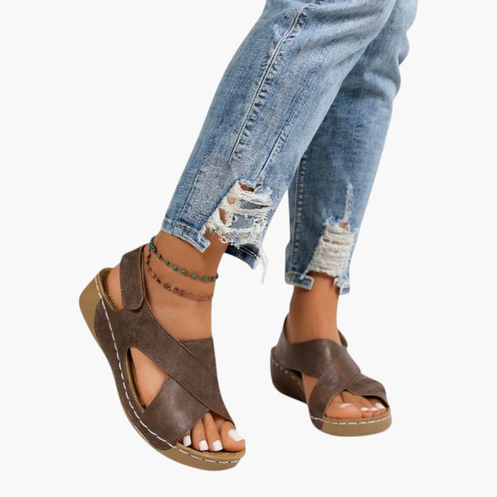 Tessa | Cross Strap Peep Toe Wedge Sandals