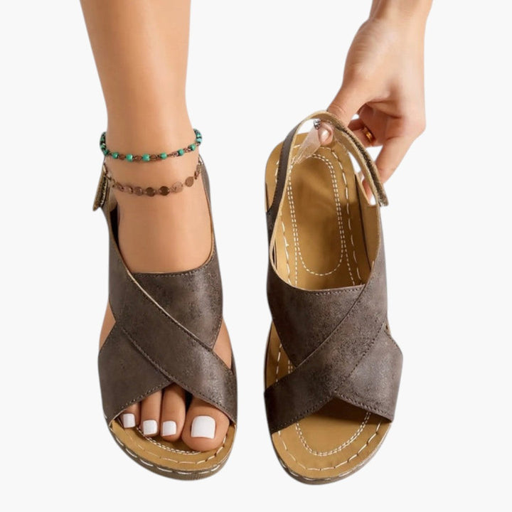 Tessa | Cross Strap Peep Toe Wedge Sandals