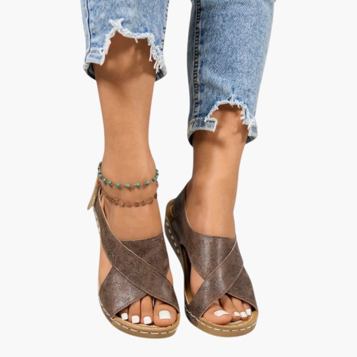Tessa | Cross Strap Peep Toe Wedge Sandals