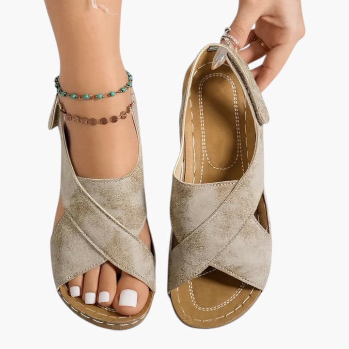 Tessa | Cross Strap Peep Toe Wedge Sandals