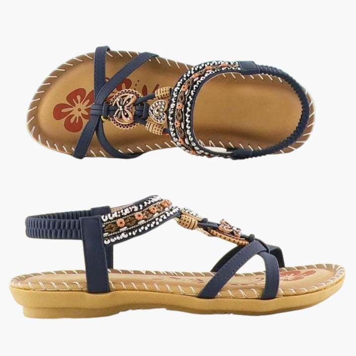 Zuri | Beaded Boho Elastic Strap Flat Sandals