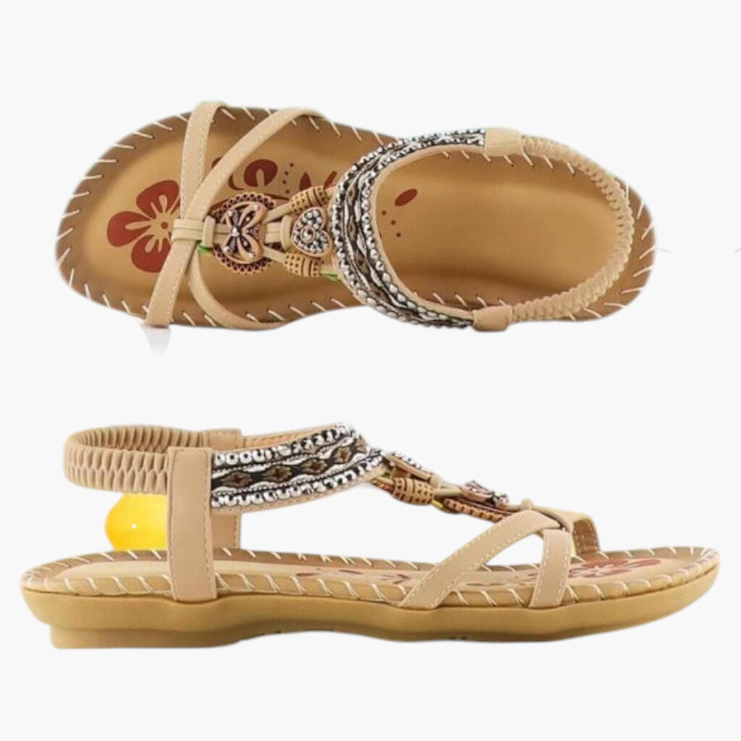 Zuri | Beaded Boho Elastic Strap Flat Sandals