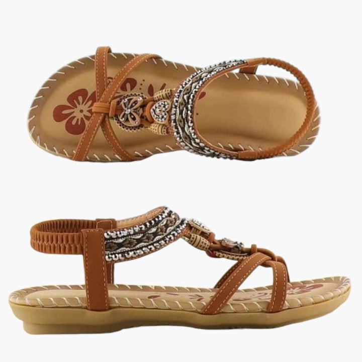 Zuri | Beaded Boho Elastic Strap Flat Sandals