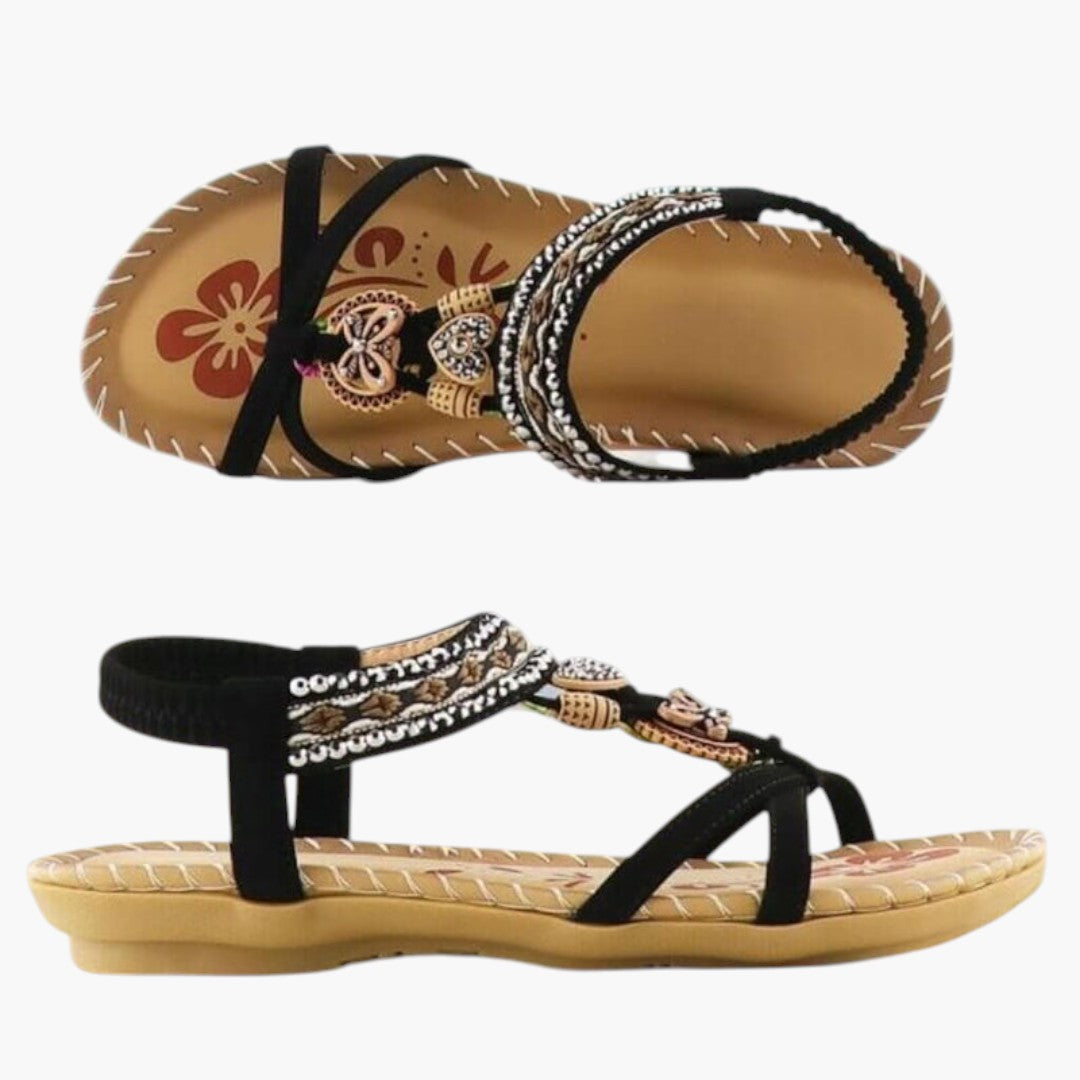 Zuri | Beaded Boho Elastic Strap Flat Sandals
