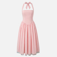 Daphne | Bow Tie Sweetheart Flare Halter Neck Midi Dress