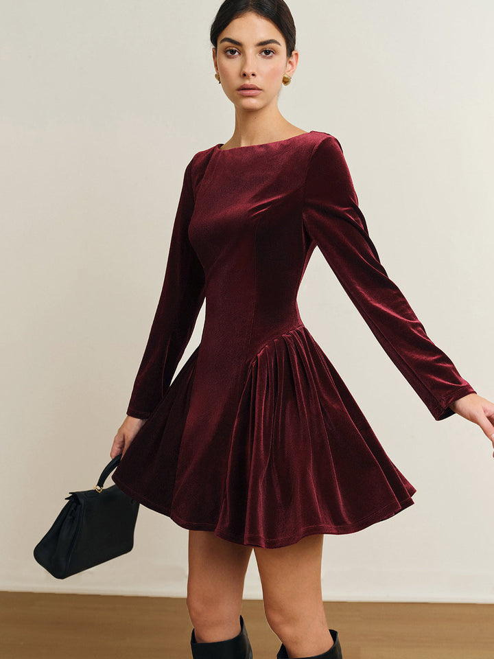 Margot | Velvet Drop-Waist Homecoming Dress with Long Sleeves