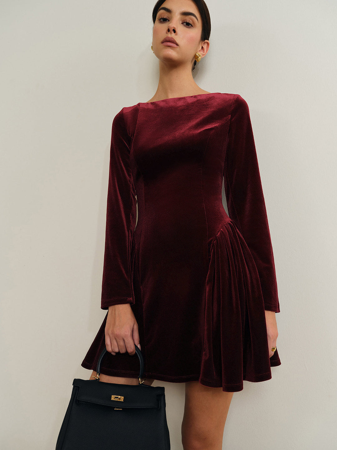 Margot | Velvet Drop-Waist Homecoming Dress with Long Sleeves