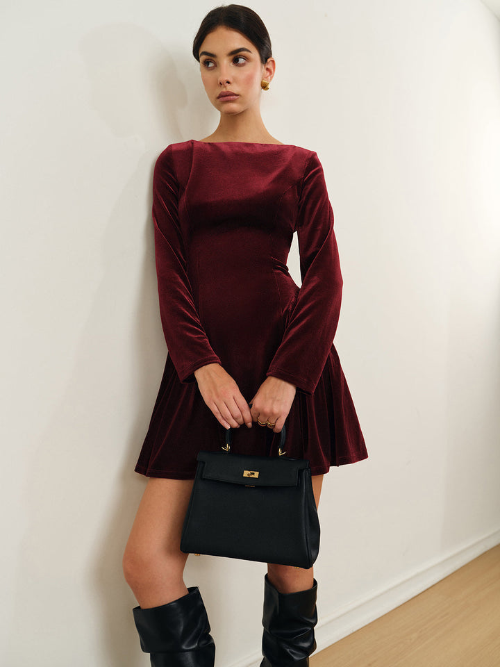 Margot | Velvet Drop-Waist Homecoming Dress with Long Sleeves