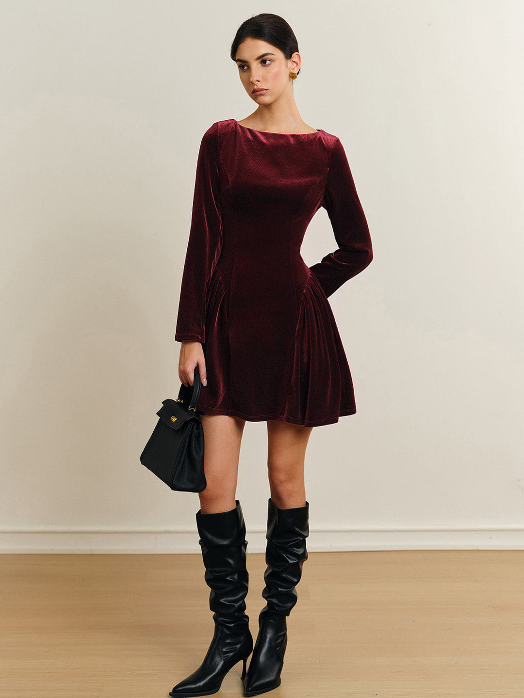 Margot | Velvet Drop-Waist Homecoming Dress with Long Sleeves