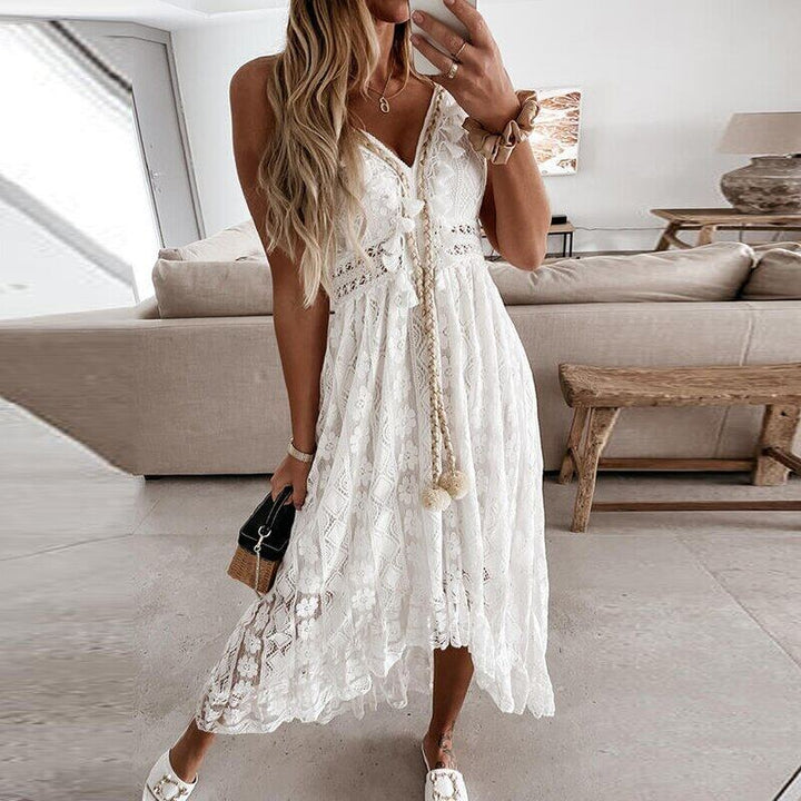 Friederike | Crochet Lace Tassel Tie Spaghetti Boho Dress
