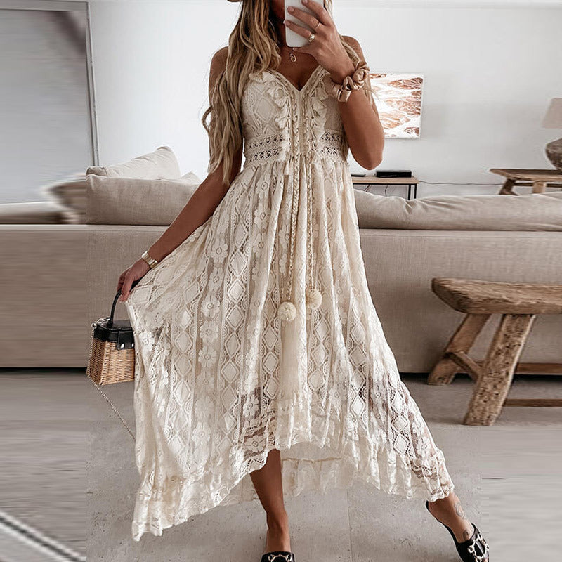 Friederike | Crochet Lace Tassel Tie Spaghetti Boho Dress