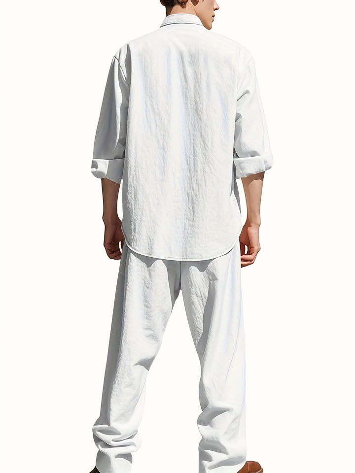 Capri | Men's Linen Band Collar Co-ord Set