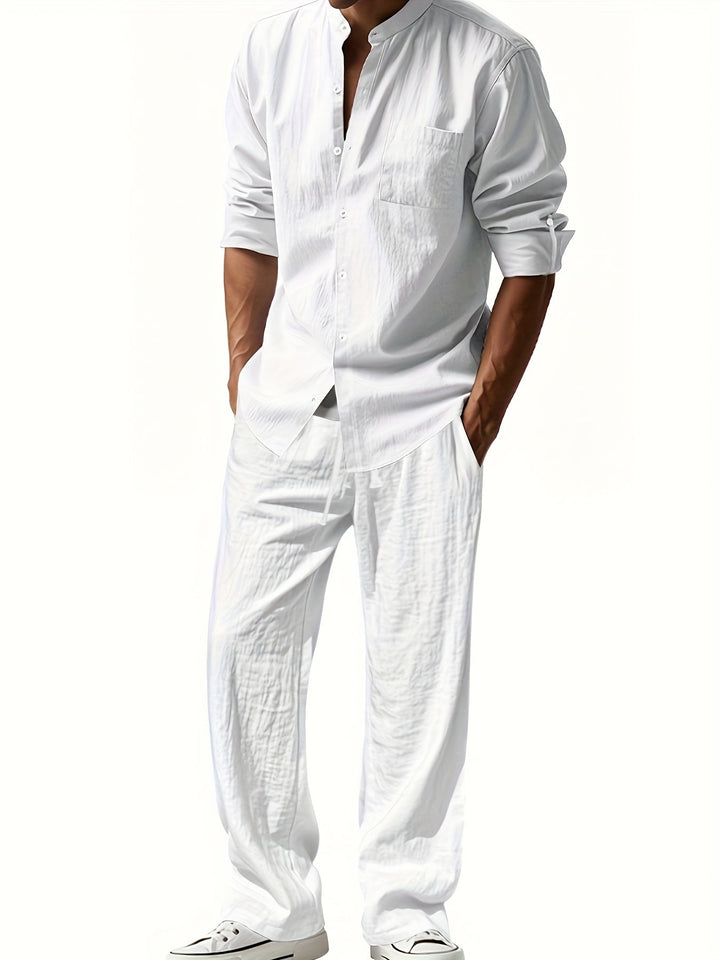 Capri | Men's Linen Band Collar Co-ord Set