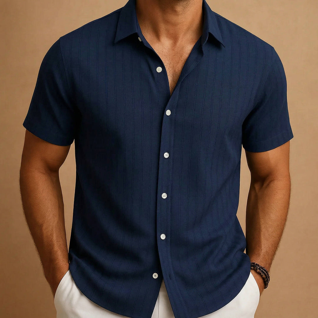 Ethan | Textured Stripe Short Sleeve Men's Smart-Casual Shirt