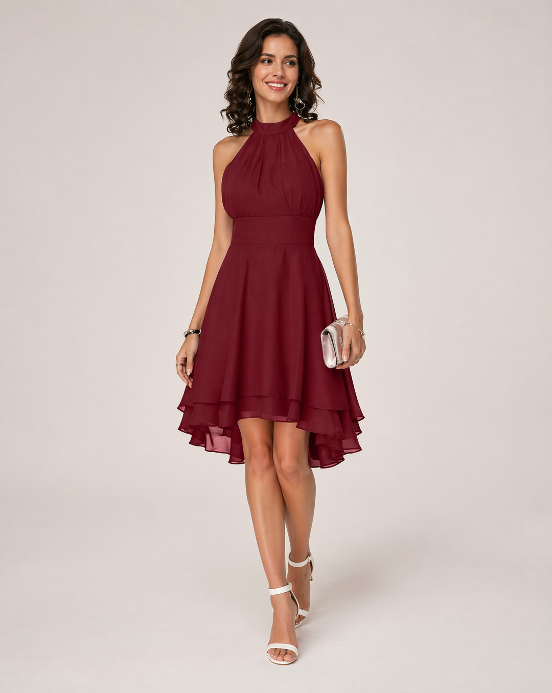 Brielle | Pleated Chiffon Tiered Halter Neck Dress