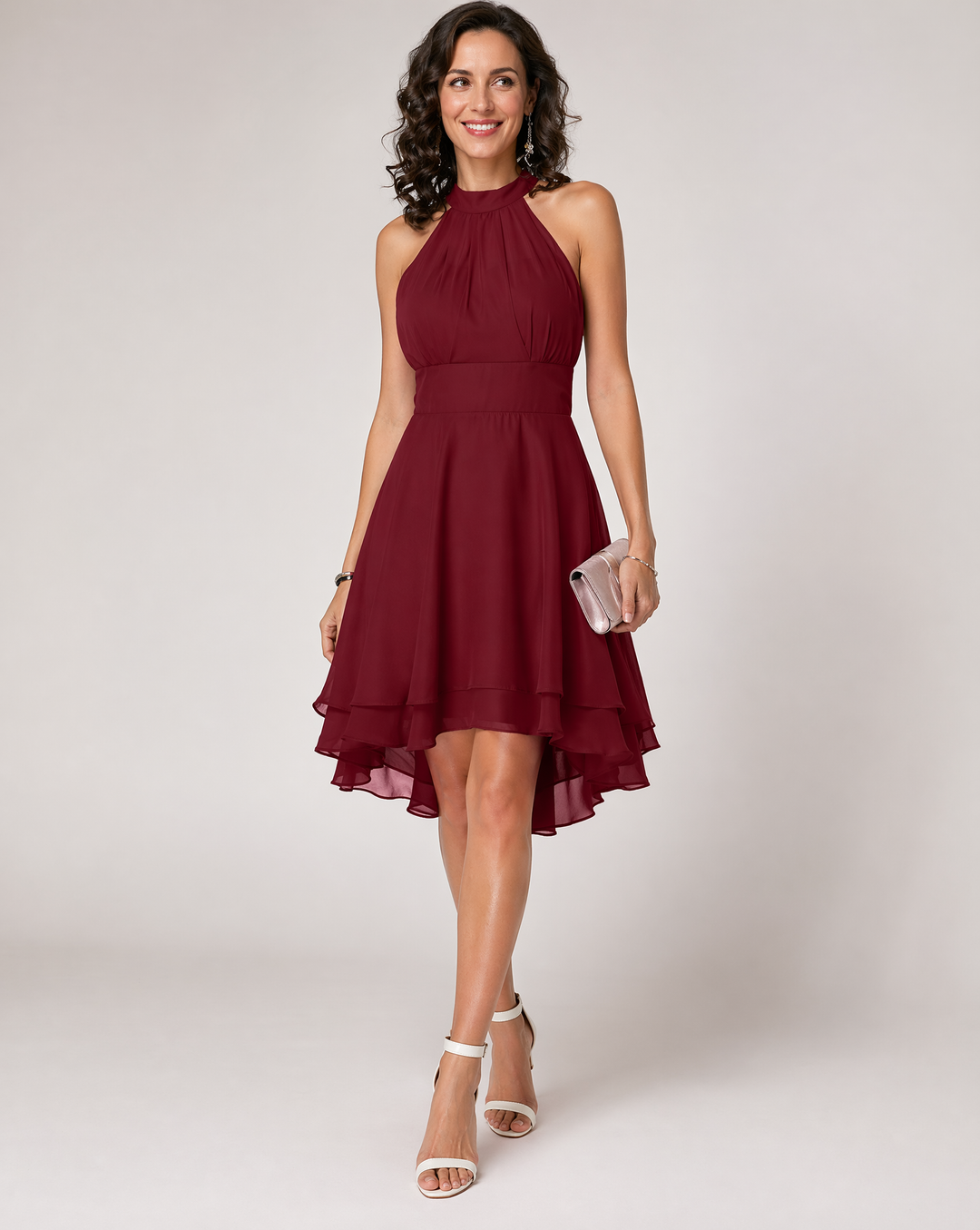 Brielle | Pleated Chiffon Tiered Halter Neck Dress