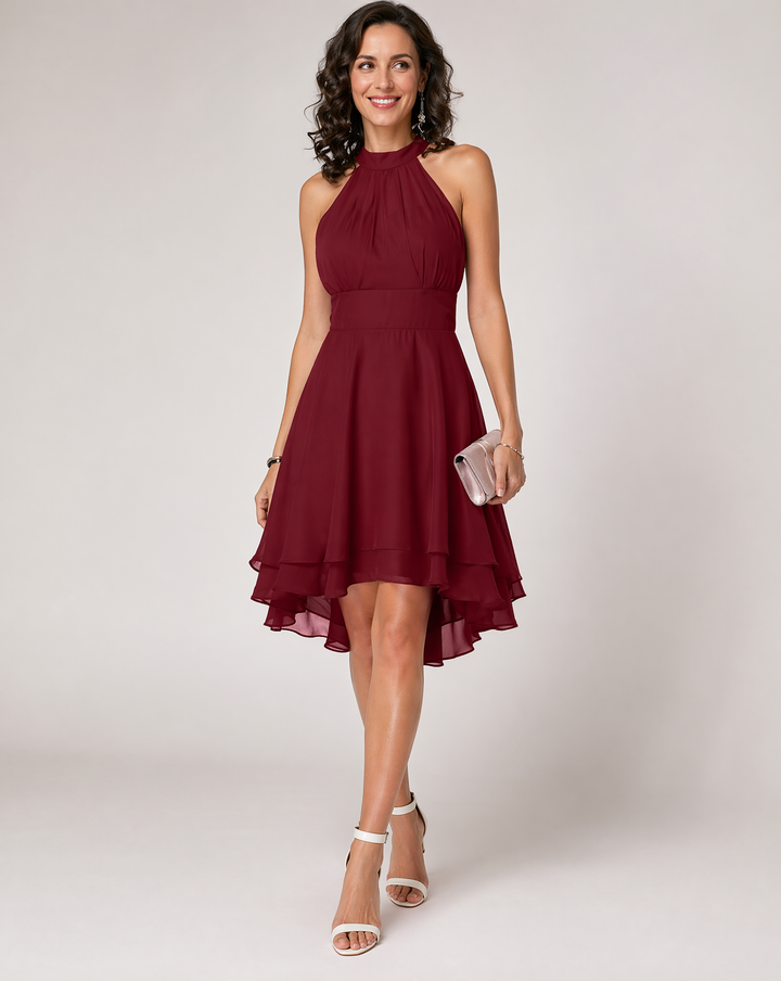 Brielle | Pleated Chiffon Tiered Halter Neck Dress