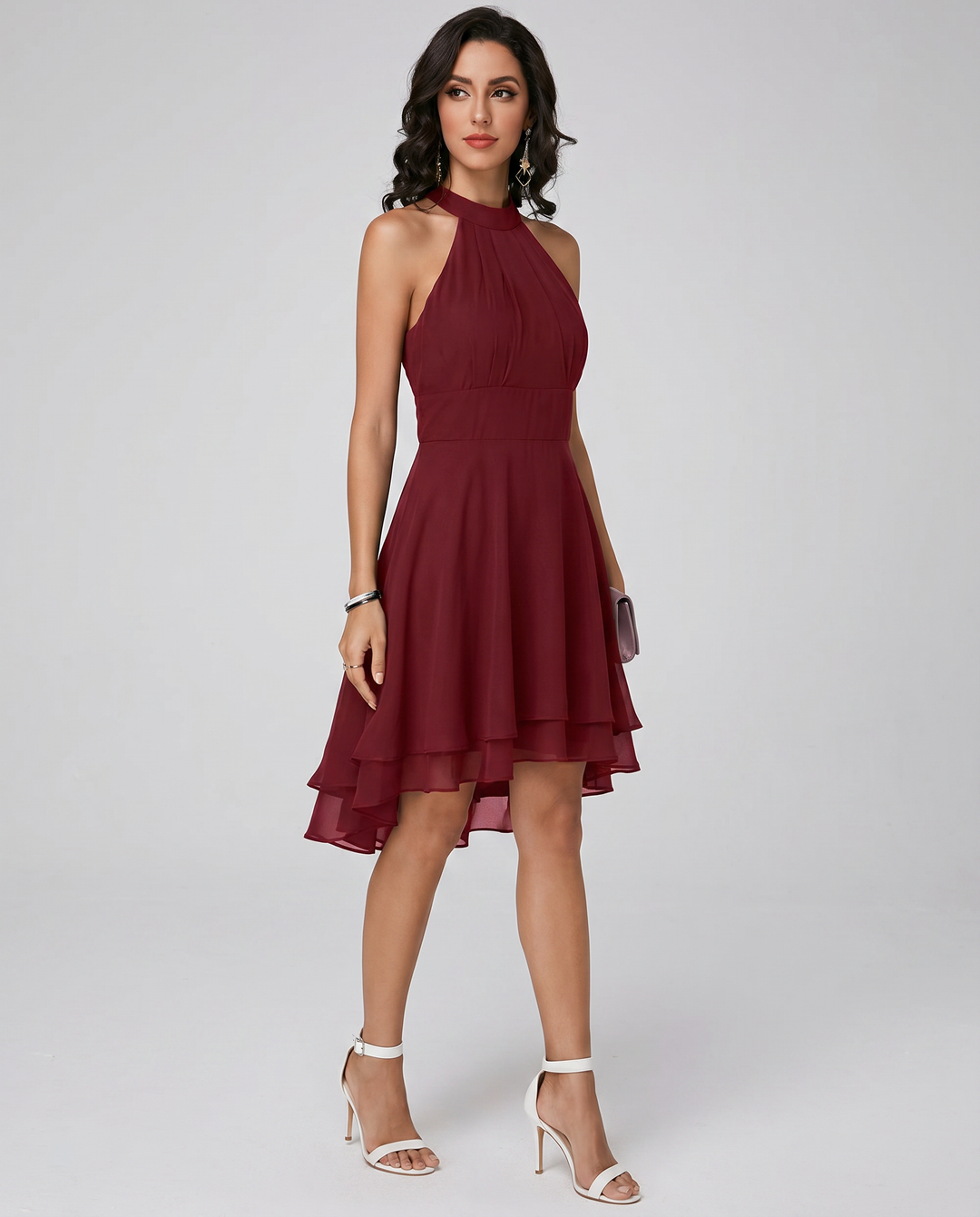 Brielle | Pleated Chiffon Tiered Halter Neck Dress