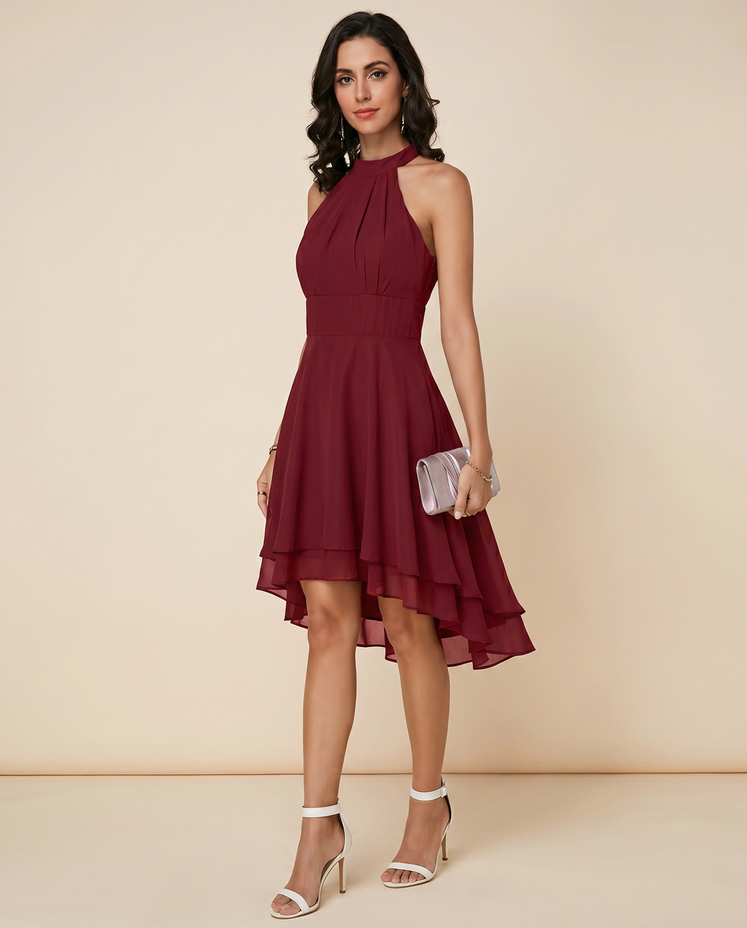 Brielle | Pleated Chiffon Tiered Halter Neck Dress