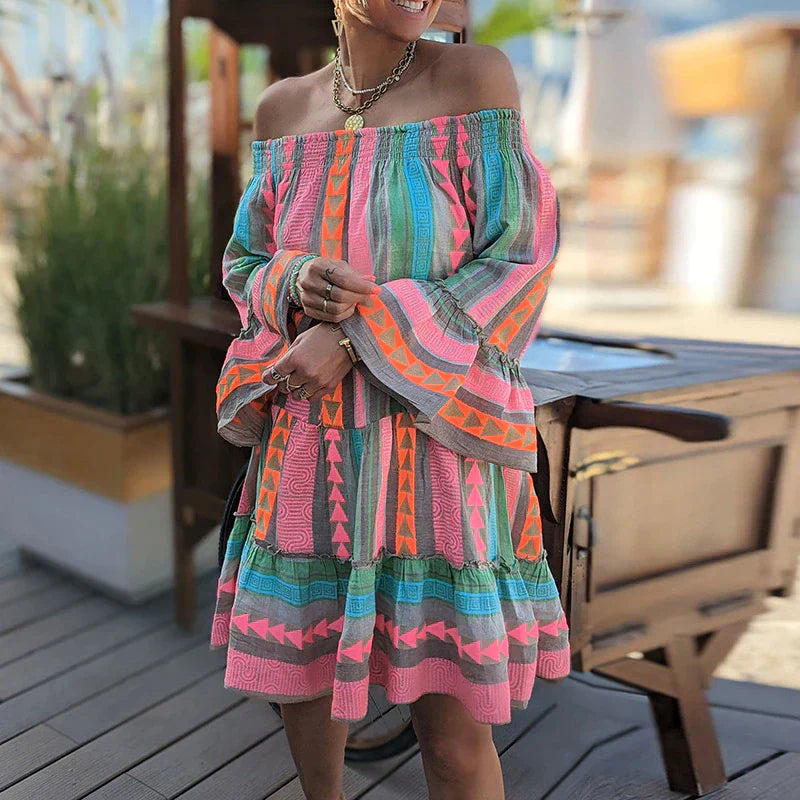 Zaria | Printed Boho Off The Shoulder Dress Mini