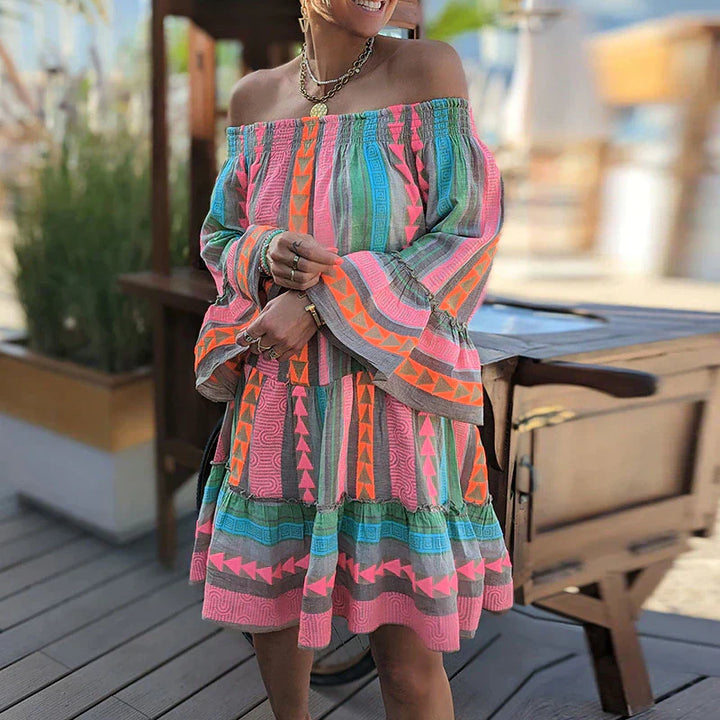 Zaria | Printed Boho Off The Shoulder Dress Mini