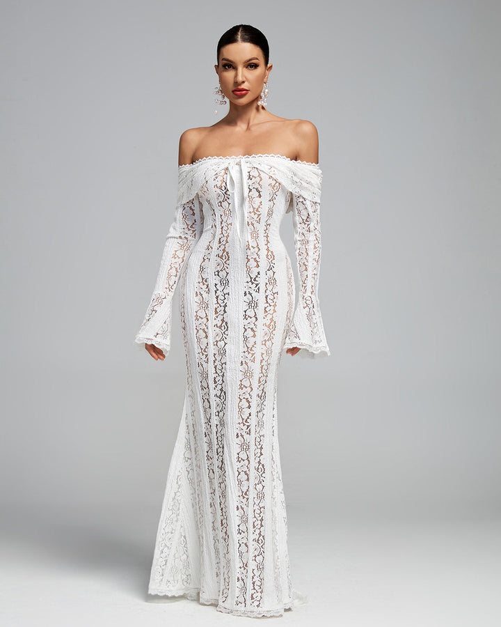 Seraphina | Lace Off The Shoulder Dress Flared Sleeve Maxi