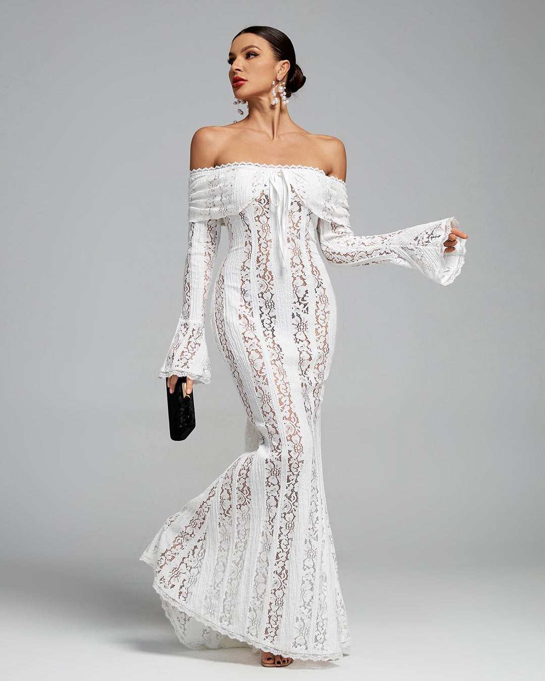 Seraphina | Lace Off The Shoulder Dress Flared Sleeve Maxi