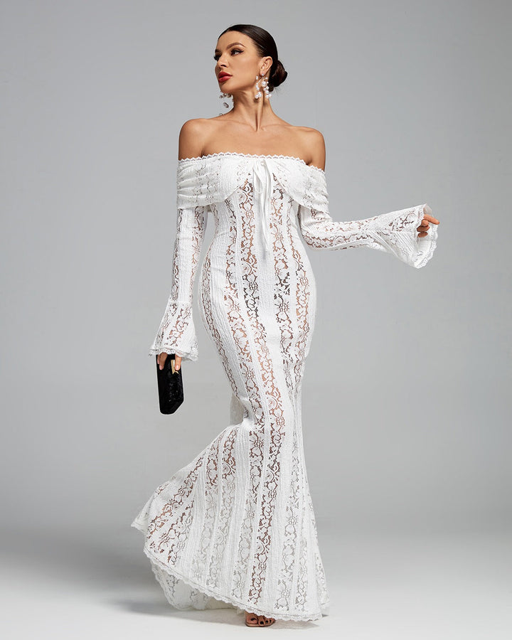 Seraphina | Lace Off The Shoulder Dress Flared Sleeve Maxi