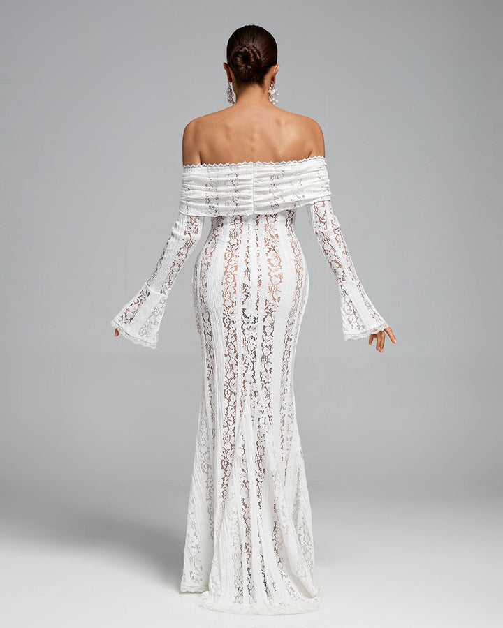 Seraphina | Lace Off The Shoulder Dress Flared Sleeve Maxi