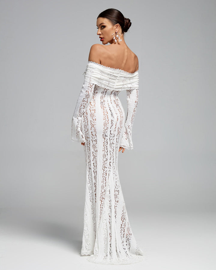 Seraphina | Lace Off The Shoulder Dress Flared Sleeve Maxi