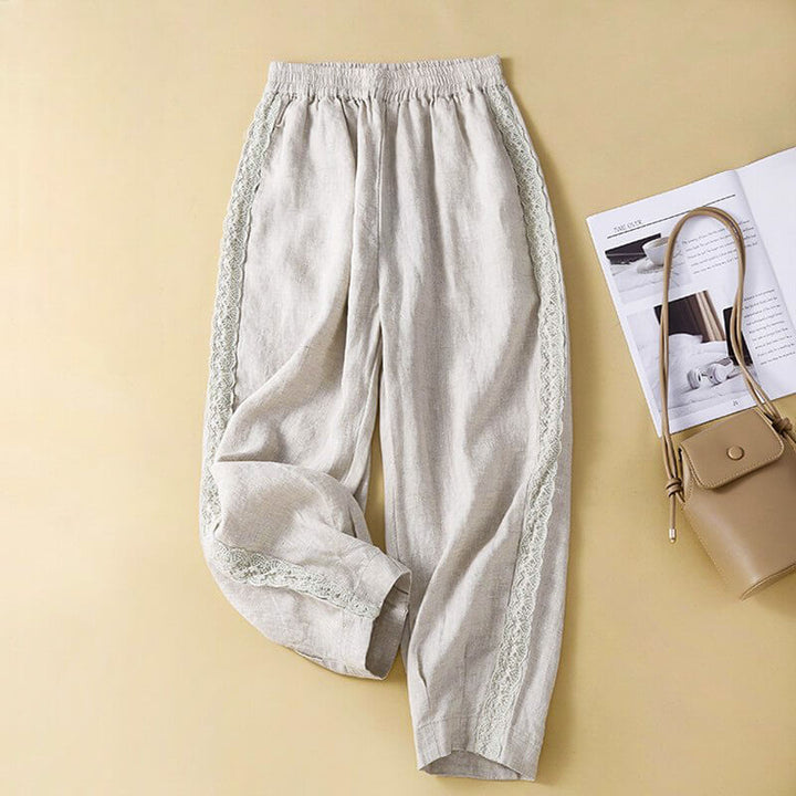 Celeste | Women's Linen Pants with Lace Trim