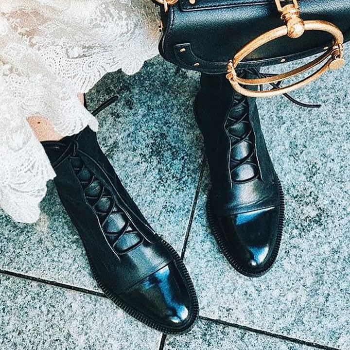 Sapphira | Cap Toe Lace-Up Pebbled Leather Mid Calf Boots